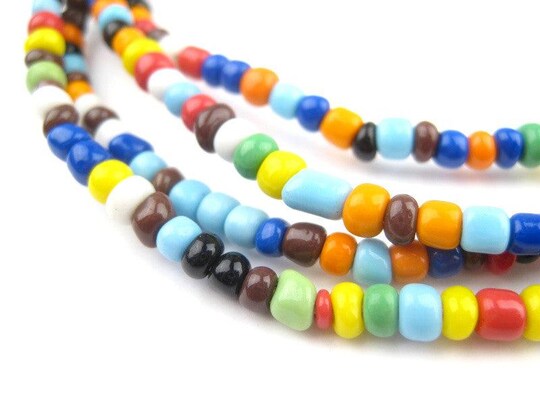 The Bead Chest Atuanya Rainbow Beads 2 strands 4mm Ghana African Multicolor Seed Glass 24 Inch Strand Handmade